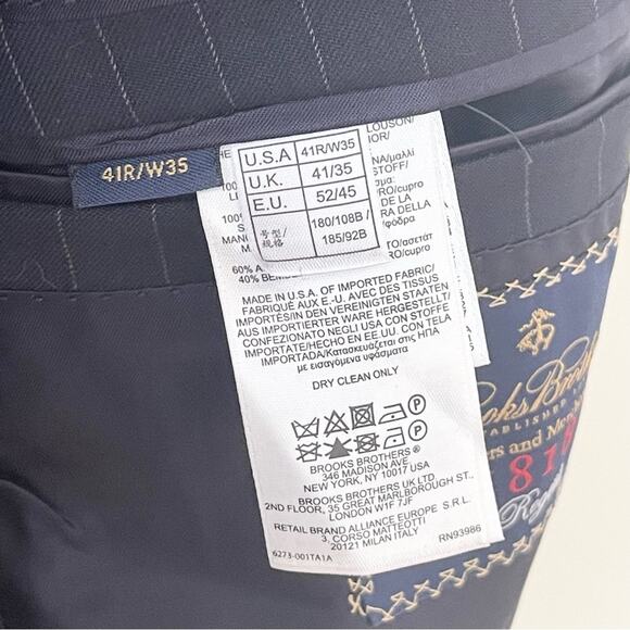 Brooks Brothers Navy Pinstripe Men's Wool Blazer Italian Fabric Size 41R - Picture 9 of 10